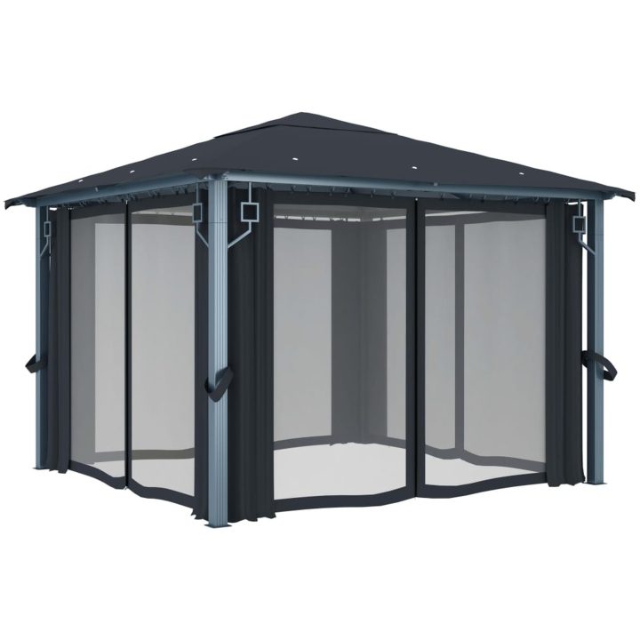 Paviljong med gardin & ljusslinga LED antracit aluminium vidaXL 300 x 300 cm – bild 6