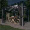 Paviljong med gardin & ljusslinga LED antracit aluminium vidaXL 300 x 300 cm – miniatyr 1