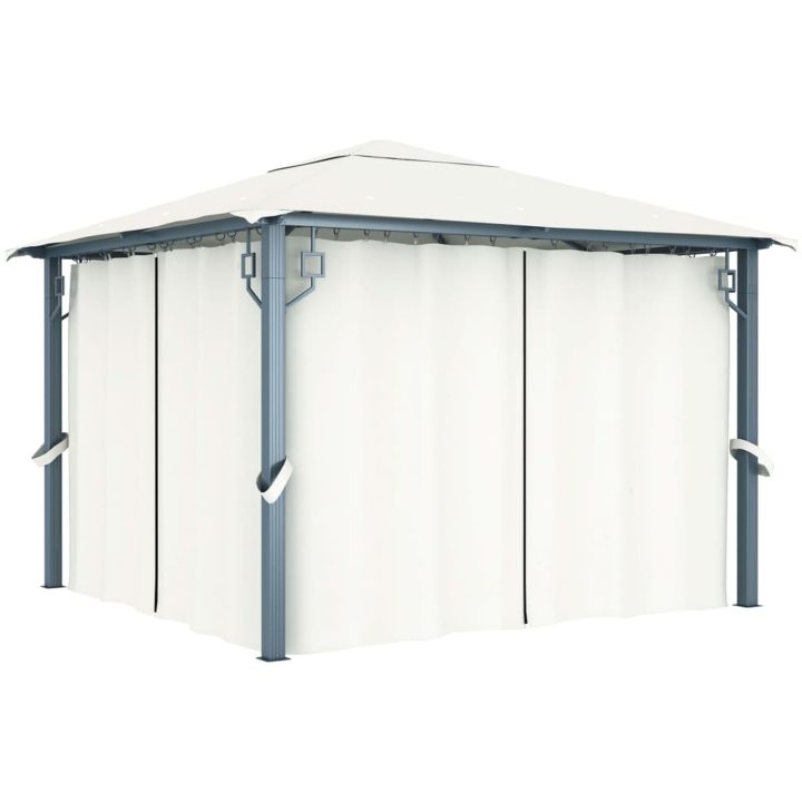 Paviljong med gardin & ljusslinga LED gräddvit aluminium vidaXL 300 x 300 cm – bild 3