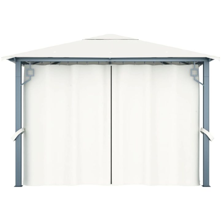 Paviljong med gardin & ljusslinga LED gräddvit aluminium vidaXL 300 x 300 cm – bild 6