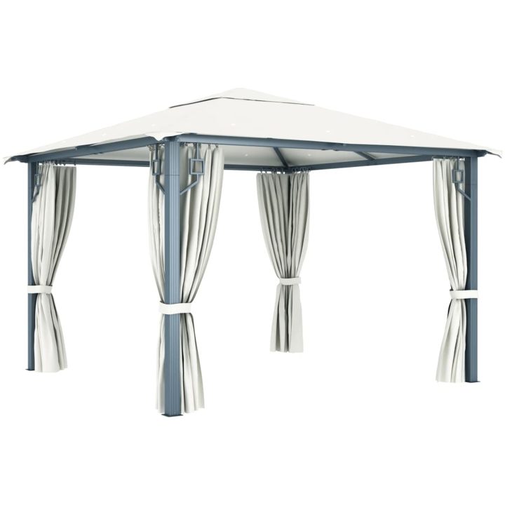 Paviljong med gardin & ljusslinga LED gräddvit aluminium vidaXL 300 x 300 cm – bild 7