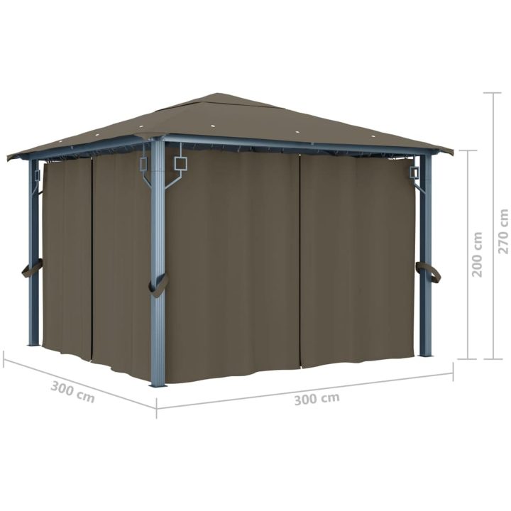 Paviljong med gardin & ljusslinga LED taupe aluminium vidaXL 300 x 300 cm – bild 12