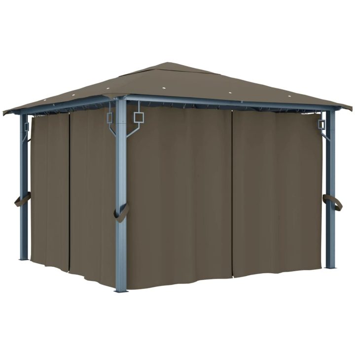 Paviljong med gardin & ljusslinga LED taupe aluminium vidaXL 300 x 300 cm – bild 3