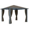 Paviljong med gardin & ljusslinga LED taupe aluminium vidaXL 300 x 300 cm – miniatyr 6