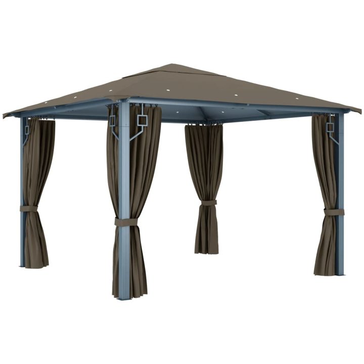 Paviljong med gardin & ljusslinga LED taupe aluminium vidaXL 300 x 300 cm – bild 6
