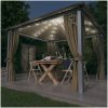 Paviljong med gardin & ljusslinga LED taupe aluminium vidaXL 300 x 300 cm – miniatyr 1
