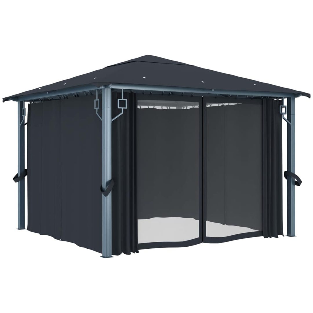 Paviljong med gardiner antracit aluminium vidaXL 300 x 300 cm – bild 2