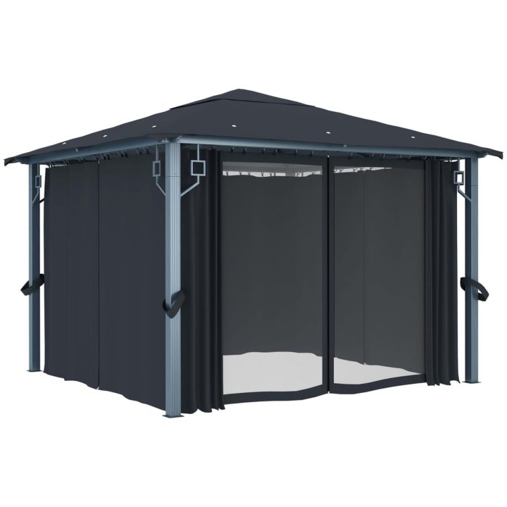 Paviljong med gardiner antracit aluminium vidaXL 300 x 300 cm – bild 2