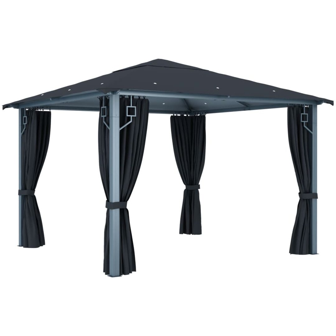 Paviljong med gardiner antracit aluminium vidaXL 300 x 300 cm – bild 3