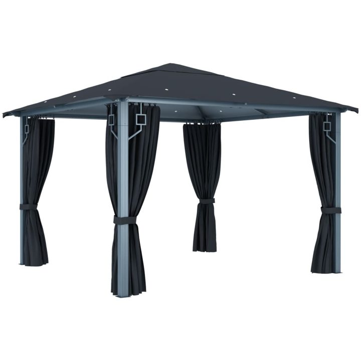 Paviljong med gardiner antracit aluminium vidaXL 300 x 300 cm – bild 3