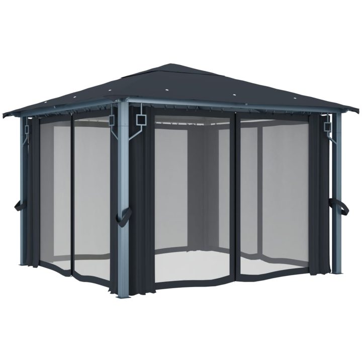 Paviljong med gardiner antracit aluminium vidaXL 300 x 300 cm – bild 4