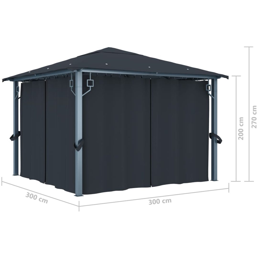 Paviljong med gardiner antracit aluminium vidaXL 300 x 300 cm – bild 8