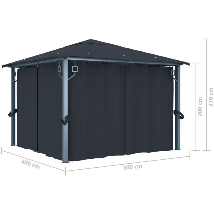 Paviljong med gardiner antracit aluminium vidaXL 300 x 300 cm – bild 8