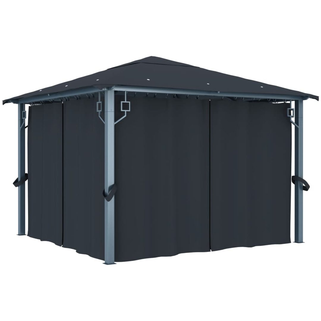 Paviljong med gardiner antracit aluminium vidaXL 300 x 300 cm