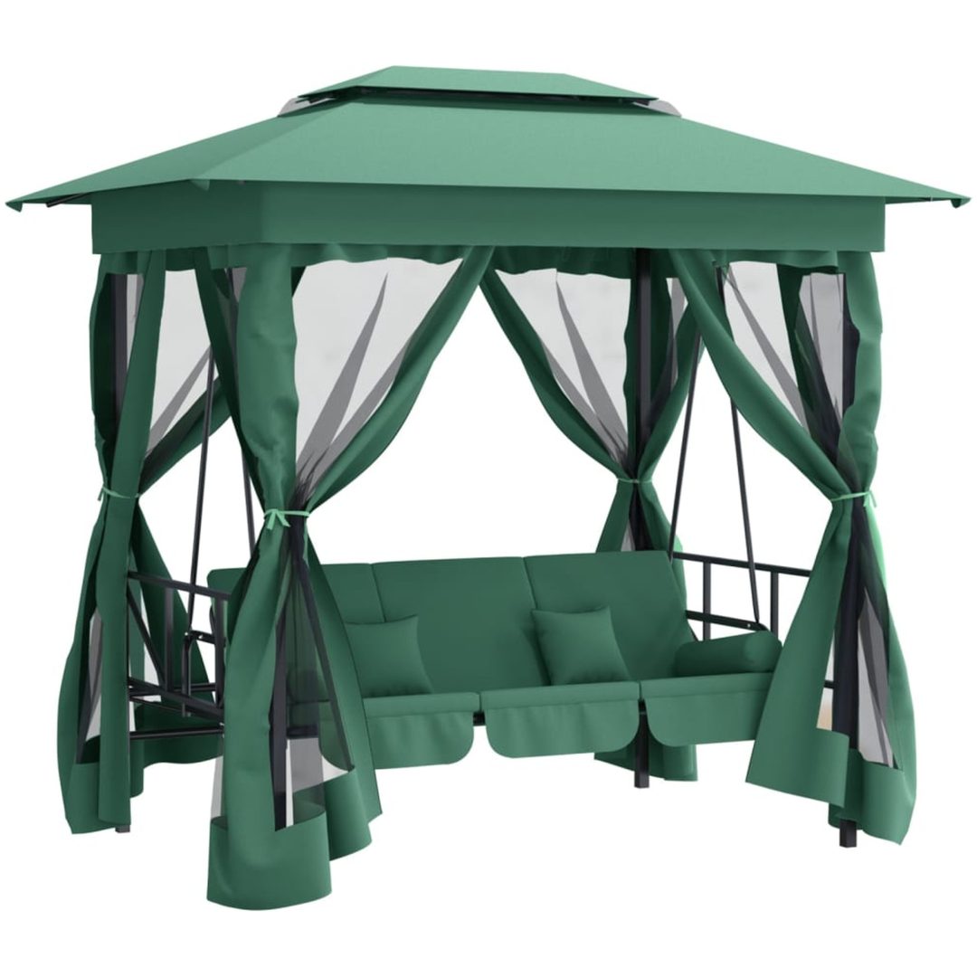 Paviljong med hammock grön tyg&stål vidaXL – bild 2