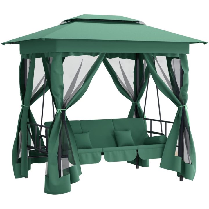 Paviljong med hammock grön tyg&stål vidaXL – bild 2