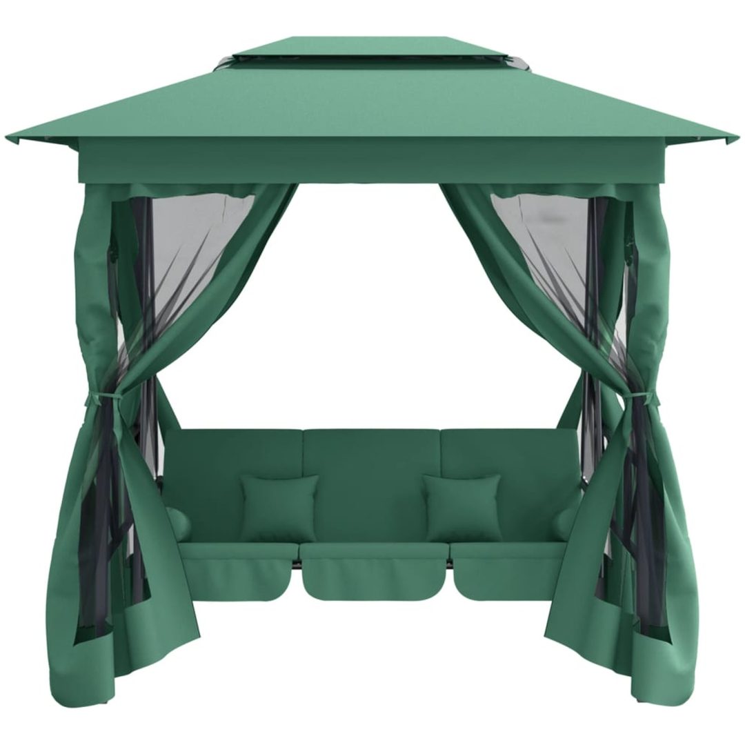 Paviljong med hammock grön tyg&stål vidaXL – bild 3