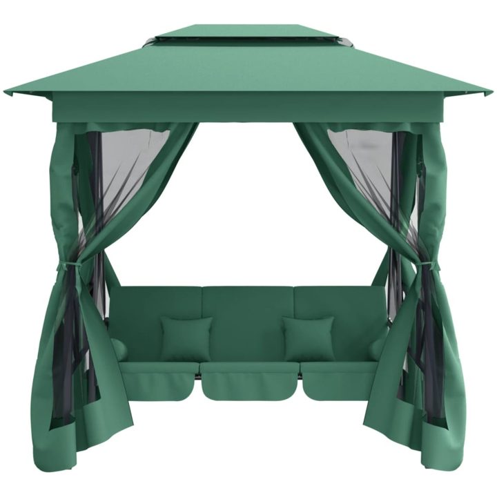 Paviljong med hammock grön tyg&stål vidaXL – bild 3