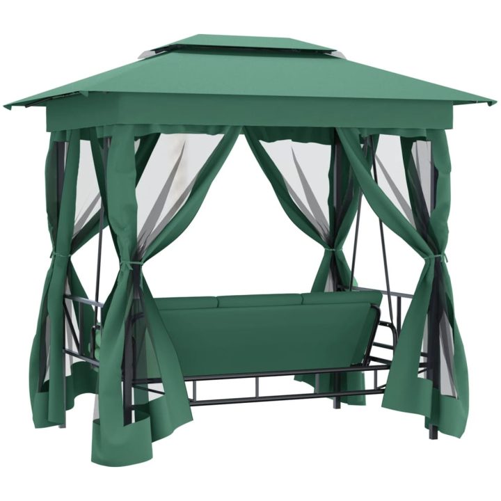 Paviljong med hammock grön tyg&stål vidaXL – bild 5
