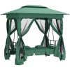 Paviljong med hammock grön tyg&stål vidaXL – miniatyr 6