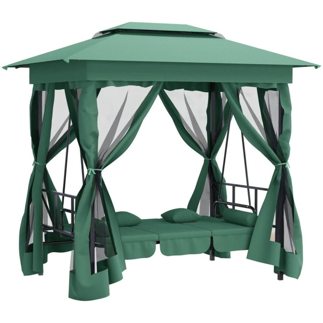 Paviljong med hammock grön tyg&stål vidaXL – bild 6
