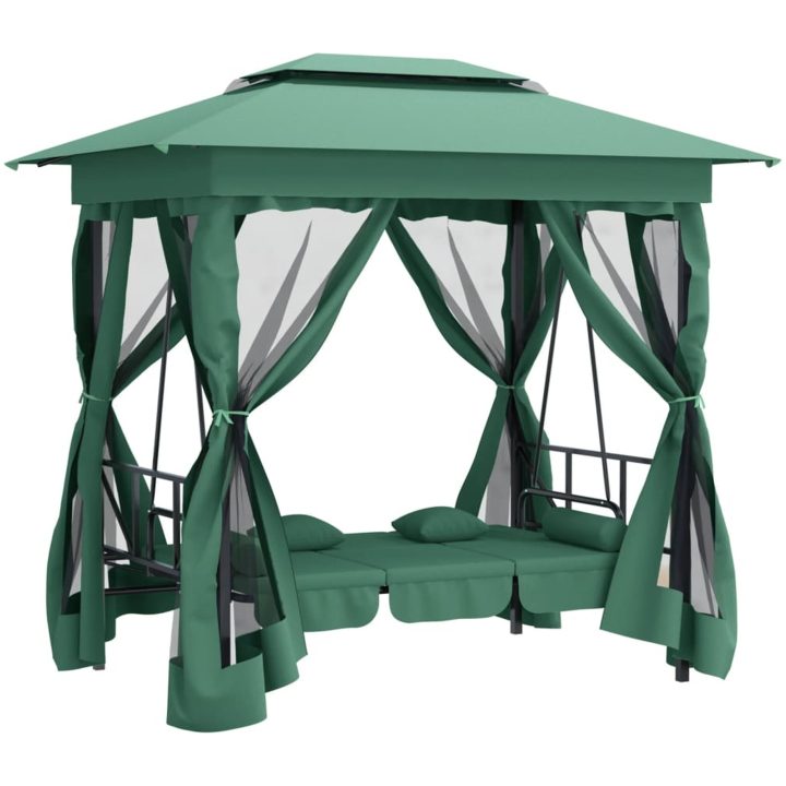 Paviljong med hammock grön tyg&stål vidaXL – bild 6
