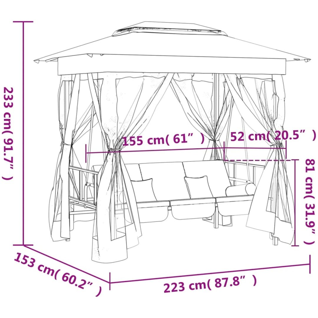 Paviljong med hammock grön tyg&stål vidaXL – bild 10