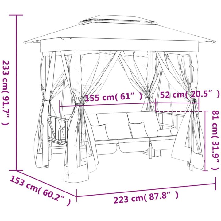 Paviljong med hammock grön tyg&stål vidaXL – bild 10