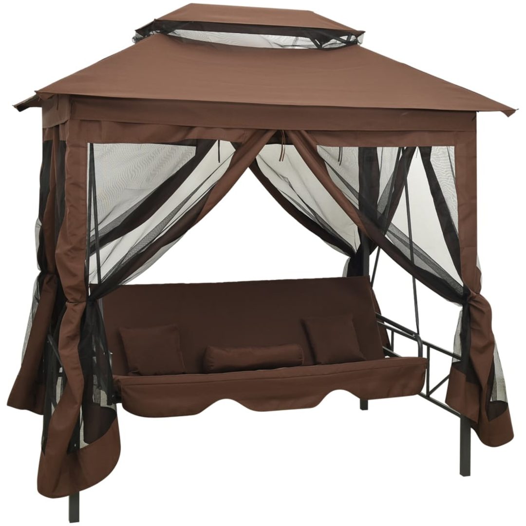 Paviljong med hammock kaffebrun vidaXL