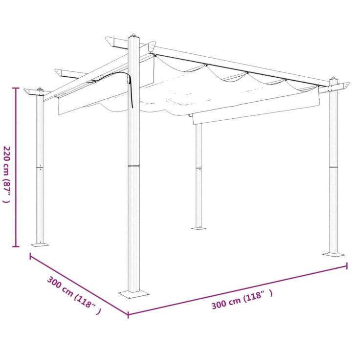 Paviljong med infällbart tak 3x3 m gräddvit vidaXL 3 x 3 x 2.2 m – bild 10