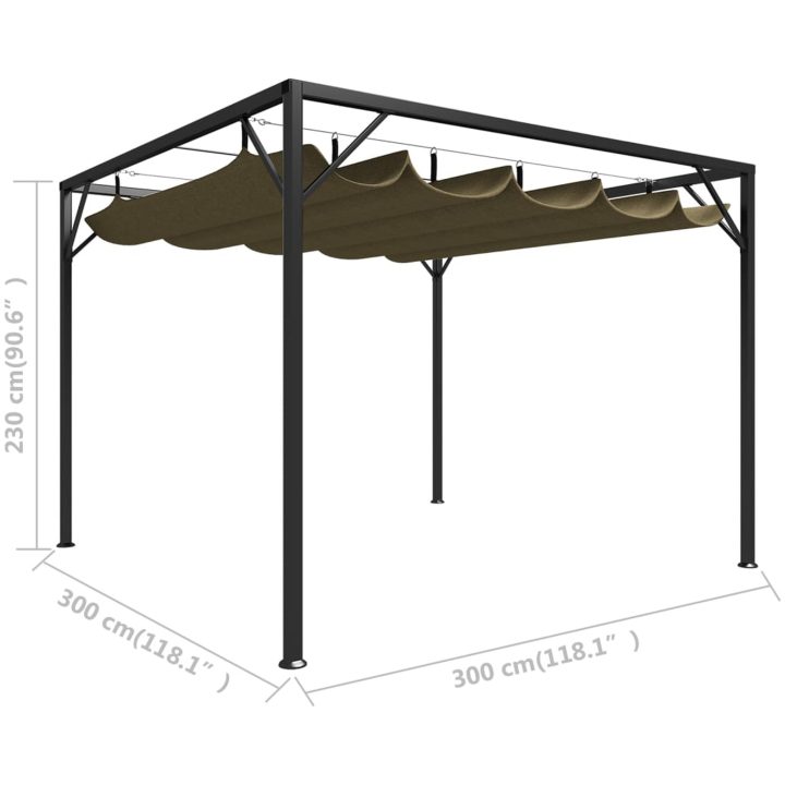 Paviljong med infällbart tak 3x3 m taupe 180 g/m² vidaXL – bild 8