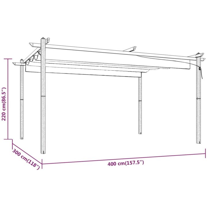Paviljong med infällbart tak 4x3 m antracit vidaXL 4 x 3 x 2.2 m – bild 8