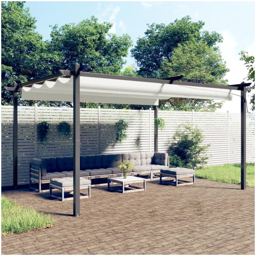 Paviljong med infällbart tak 4x3 m gräddvit vidaXL 4 x 3 x 2.2 m