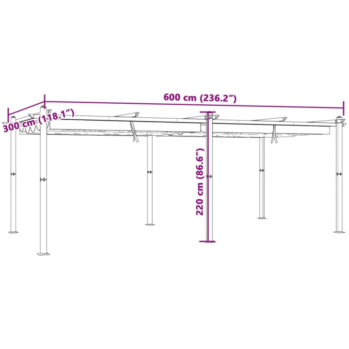 Paviljong med infällbart tak antracit 3x6 m aluminium vidaXL – bild 11