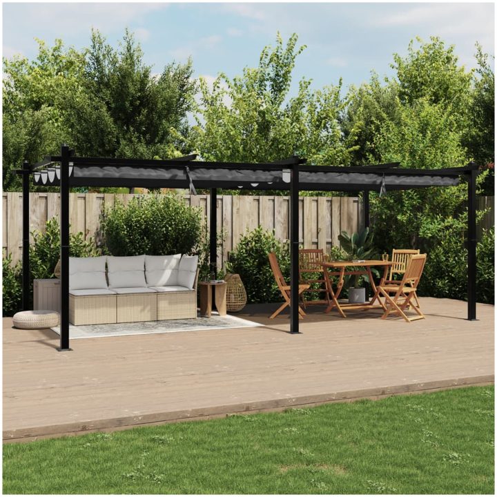 Paviljong med infällbart tak antracit 3x6 m aluminium vidaXL – bild 3