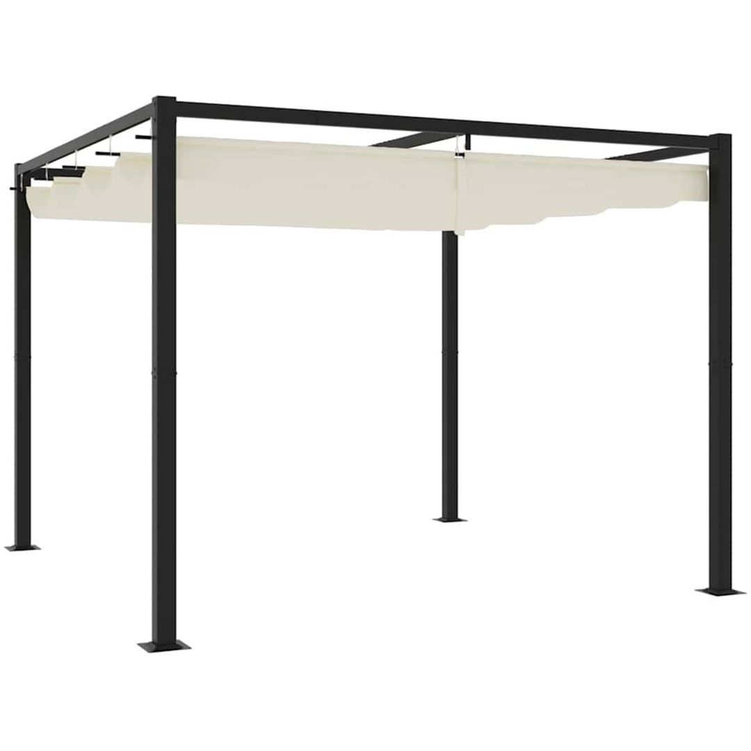 Paviljong med infällbart tak gräddvit stål vidaXL 3 x 3 m