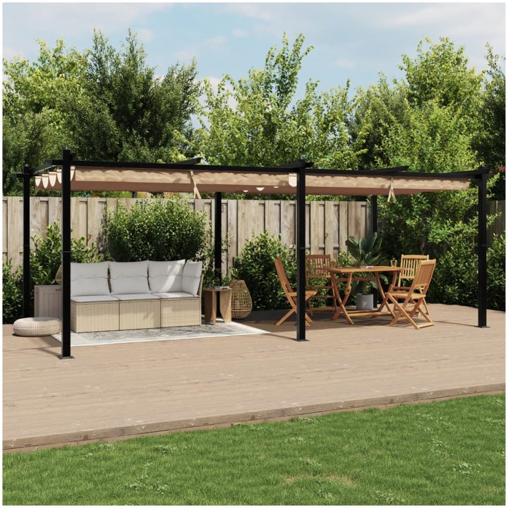 Paviljong med infällbart tak taupe 3x6 m aluminium vidaXL – bild 3