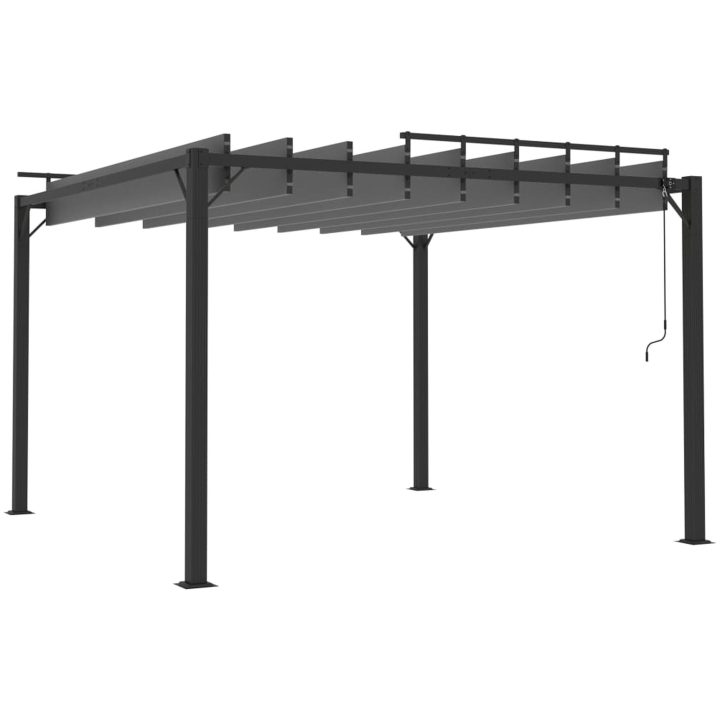 Paviljong med lamelltak antracit tyg och aluminium vidaXL 3 x 3 m – bild 5