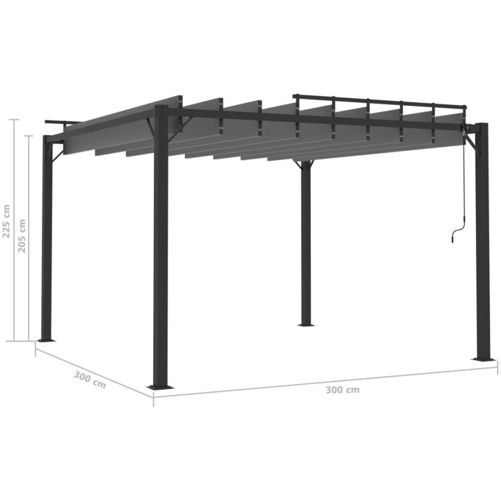 Paviljong med lamelltak antracit tyg och aluminium vidaXL 3 x 3 m – bild 8