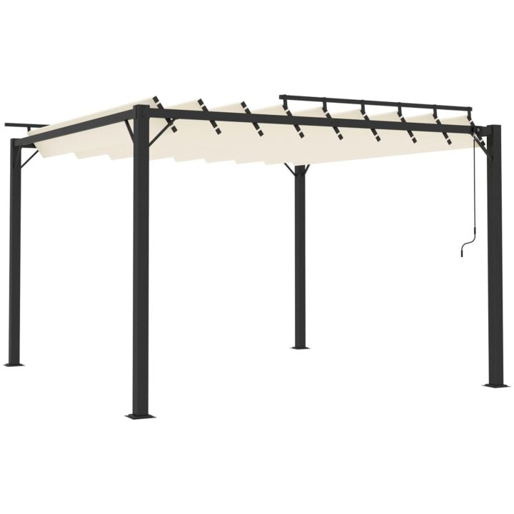 Paviljong med lamelltak gräddvit tyg och aluminium vidaXL 3 x 3 m – bild 2