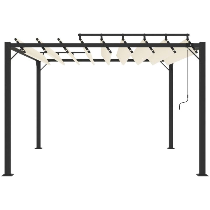 Paviljong med lamelltak gräddvit tyg och aluminium vidaXL 3 x 3 m – bild 3