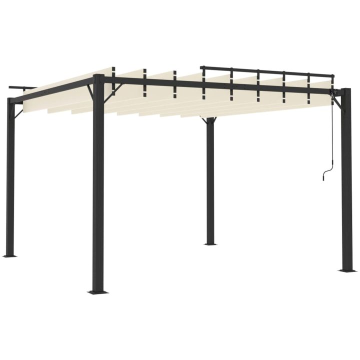 Paviljong med lamelltak gräddvit tyg och aluminium vidaXL 3 x 3 m – bild 5