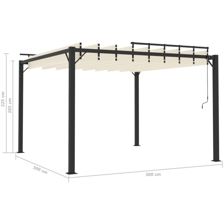 Paviljong med lamelltak gräddvit tyg och aluminium vidaXL 3 x 3 m – bild 8