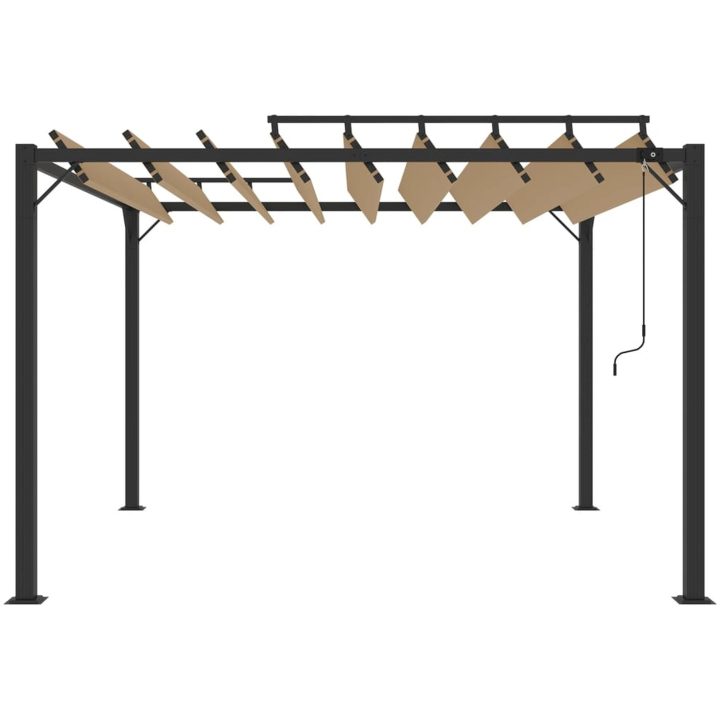 Paviljong med lamelltak taupe tyg och aluminium vidaXL 3 x 3 m – bild 3