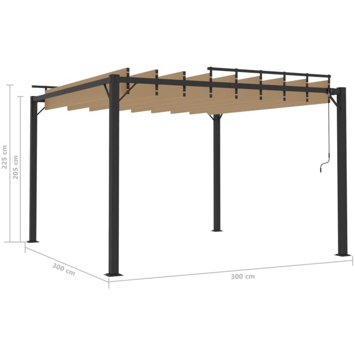 Paviljong med lamelltak taupe tyg och aluminium vidaXL 3 x 3 m – bild 8