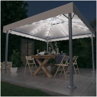 Paviljong med ljusslinga LED 300x300 cm gräddvit aluminium vidaXL