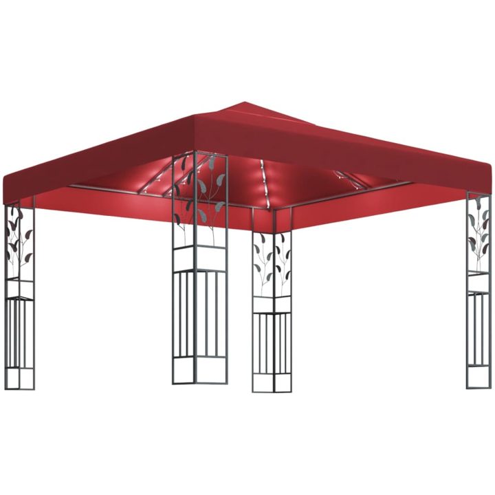 Paviljong med ljusslinga LED 3x3 m vinröd vidaXL – bild 2