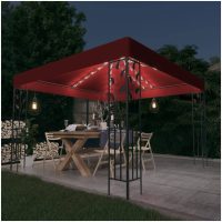 Paviljong med ljusslinga LED 3x3 m vinröd vidaXL