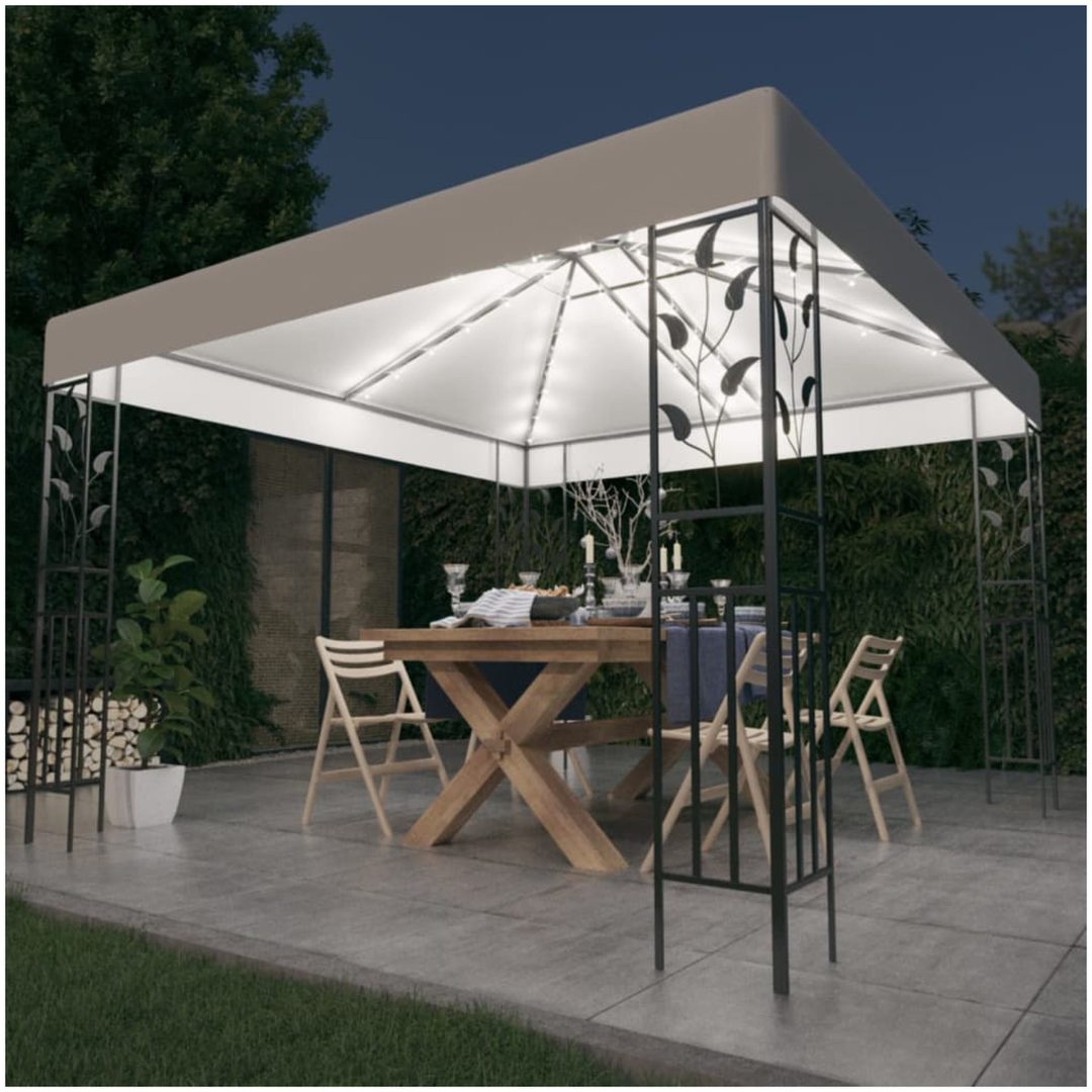 Paviljong med ljusslinga LED 3x3 m vit vidaXL