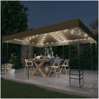 Paviljong med ljusslinga LED 3x4 m taupe vidaXL